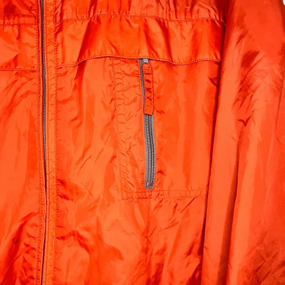 Basic Editions Mens Orange Hooded Windbreaker Jacket Full Zip Mesh Lined Large - Picture 5 of 7